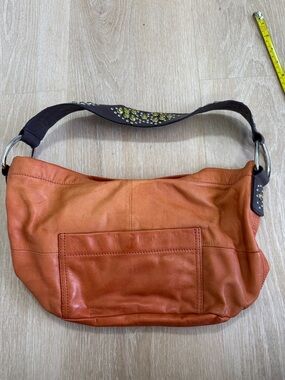 Gianni Bini Orange Leather Shoulder Hobo Bag with Studded Strap
